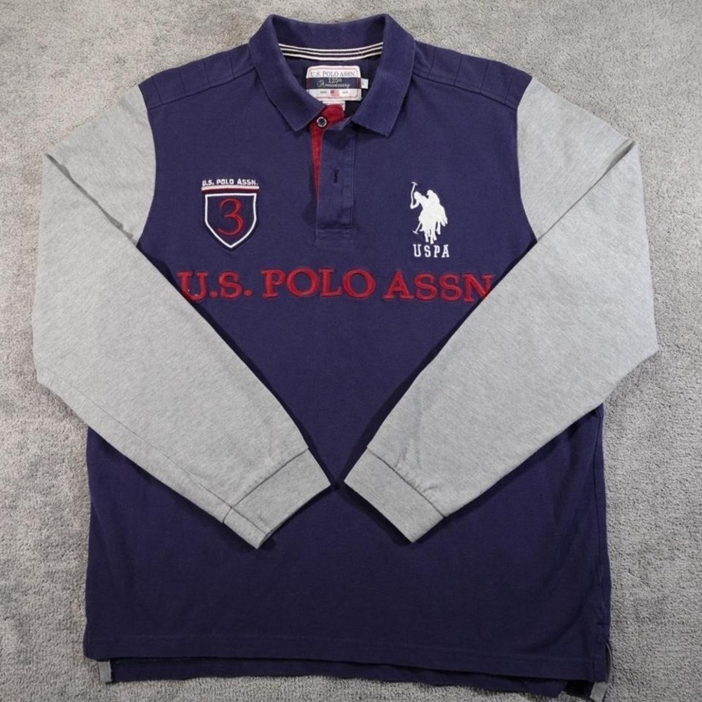 U.S. Polo Assn 125th Anniversary Embroidered Logo Preppy Y2K Polo Shirt L(23x28)